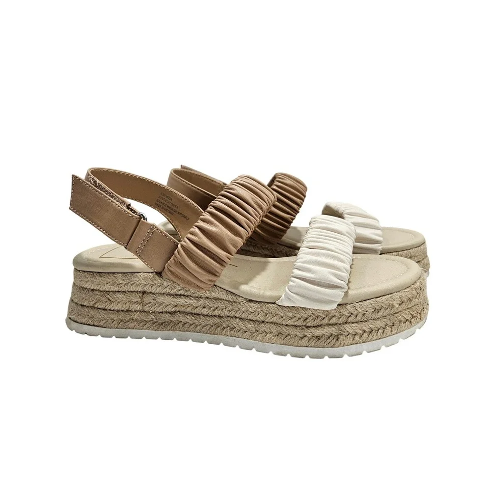 Dolce Vita Mizza Platform Espadrille Sandals Cream Tan Ruched Straps Womens 6.5M